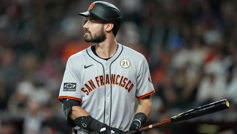 San Francisco Giants' Bryce Eldridge steps in to bat against the Arizona Diamondbacks in his MLB debut during the first inning of a baseball game Monday, Sept. 15, 2025, in Phoenix.