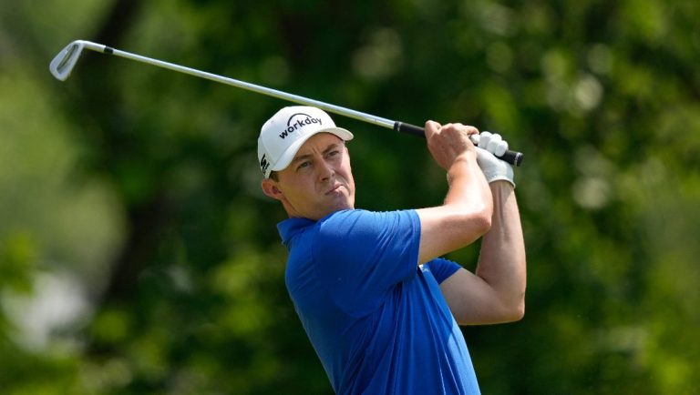 Matt Fitzpatrick, of England, tees off on the 13th hole during the first round of the U.S. Open golf tournament at Oakmont Country Club Thursday, June 12, 2025, in Oakmont, Pa.