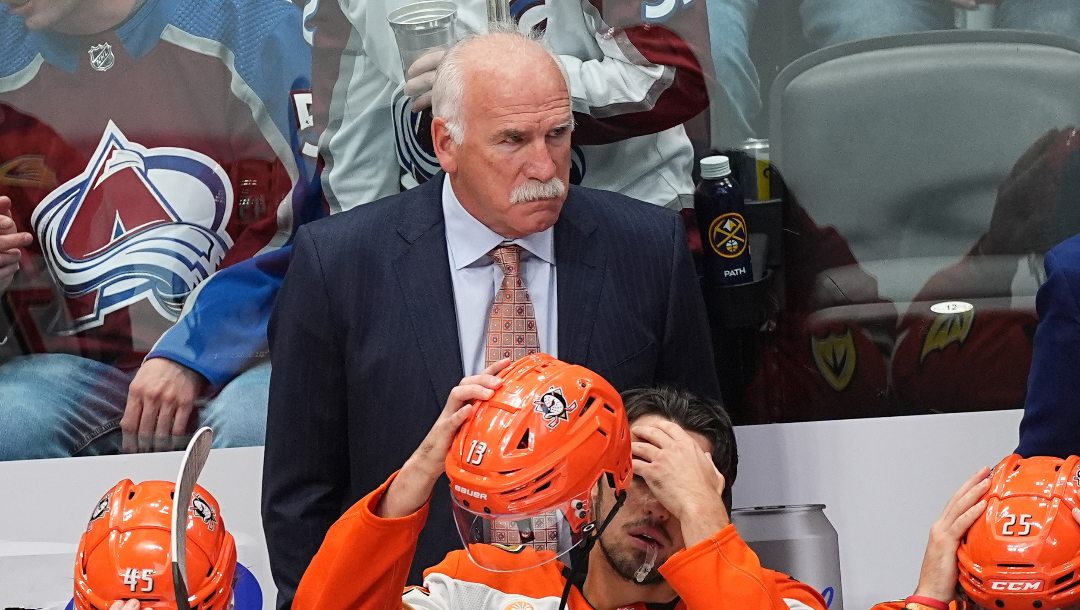 Anaheim Ducks head coach Joel Quenneville in the first period of an NHL hockey game Tuesday, Nov. 11, 2025, in Denver.