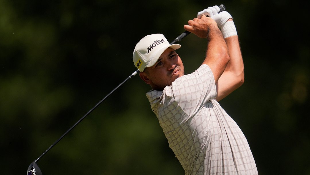 Jason Day, of Australia, watches his tee shot on the fifth hole during the first round of the St. Jude Championship golf tournament Thursday, Aug. 7, 2025, in Memphis, Tenn.