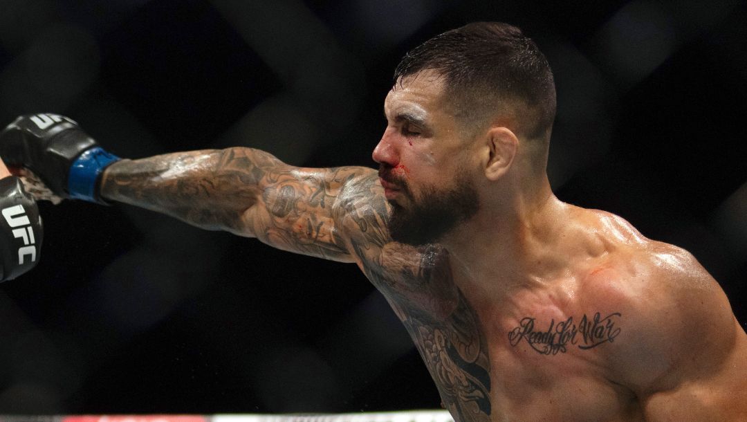 Magomed Ankalaev, left, fights with Aleksandar Rakic in light heavyweight mixed martial arts bout at UFC Fight Night.