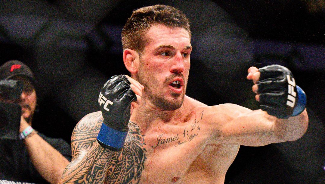 Brendan Allen left, and Marvin Vettori in a preliminary middleweight title fight at UFC 318 in New Orleans, La., Saturday.