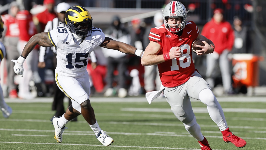 Ohio State quarterback Will Howard plays against Michigan during an NCAA college football game Saturday, Nov. 30, 2024, in Columbus, Ohio.