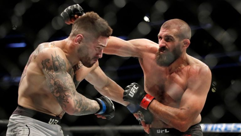 Sean Brady, left, fights Court McGee during a welterweight mixed martial arts bout Friday, Oct. 18, 2019, at UFC Fight Night.