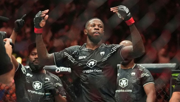 Jamaica's Randy Brown reacts after defeating Brazil's Elizeu Zaleski dos Santos in a welterweight bout.