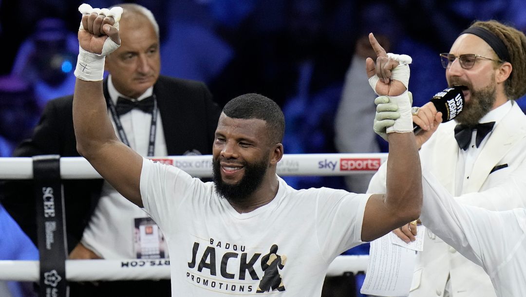 Sweden's Badou Jack, left, celebrates after beating Richard Rivera of the United States in a cruiserweight boxing fight.