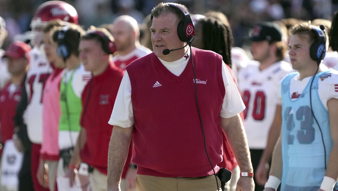 Miami (Ohio) head coach Chuck Martin in the first half of the Arizona Bowl NCAA college football game against Colorado State, Saturday, Dec. 28, 2024, in Tucson, Ariz.