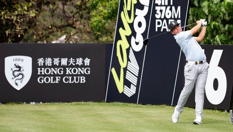 Yubin Jang of Ironheads GC hits his shot from the 16th tee during the final round of LIV Golf Hong Kong at Hong Kong Golf Club Fanling on Sunday, March 09, 2025 in Fanling, Hong Kong. (Photo by Pedro Salado/LIV Golf via AP)
