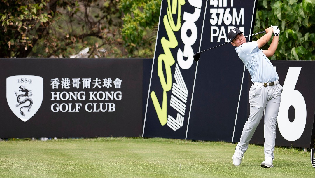 Yubin Jang of Ironheads GC hits his shot from the 16th tee during the final round of LIV Golf Hong Kong at Hong Kong Golf Club Fanling on Sunday, March 09, 2025 in Fanling, Hong Kong. (Photo by Pedro Salado/LIV Golf via AP)