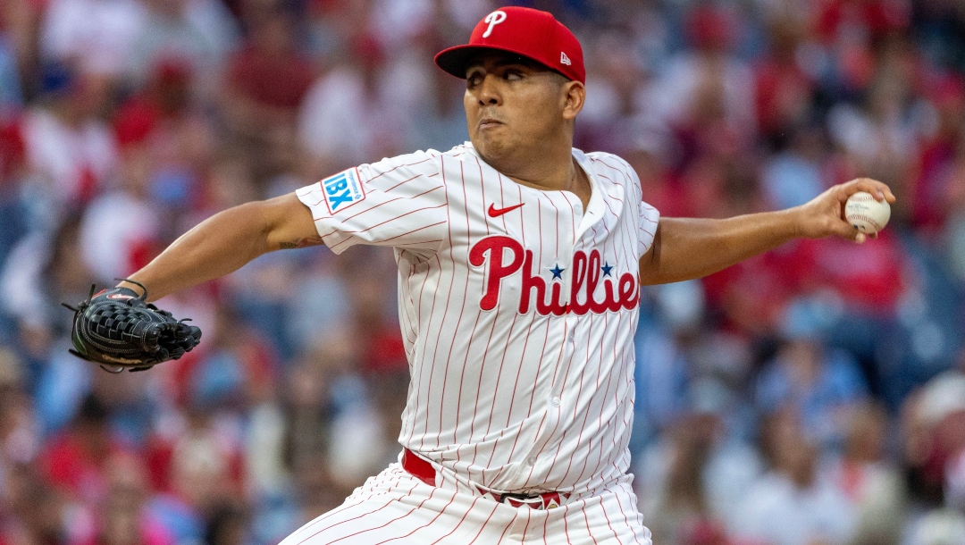 Philadelphia Phillies starting pitcher Ranger Suarez throws during the first inning of a baseball game against the Minnesota Twins, Saturday, Sept. 27, 2025, in Philadelphia.