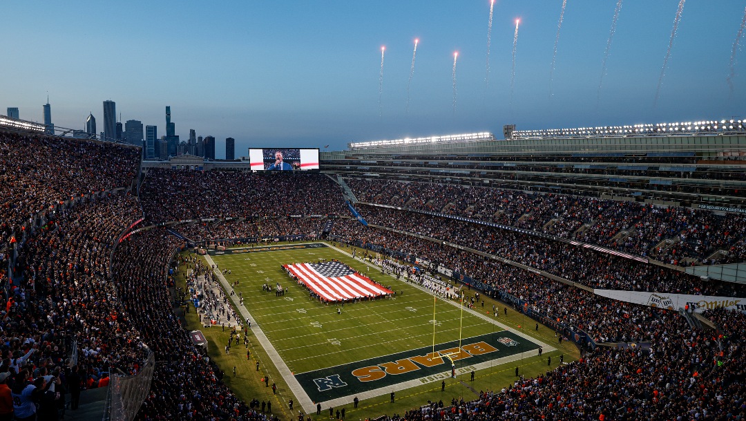 A general interior view of Soldier Field prior to an NFL football game between the Chicago Bears and Minnesota Vikings, Monday, Sept. 8, 2025, in Chicago. (AP Photo/Kamil Krzaczynski)